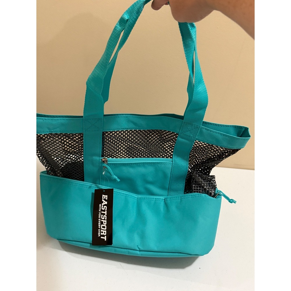 Eastsport Mesh Tote Bag Teal Blue Insulated Bottom Compartment NWT 417980-GPH